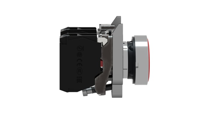 Pulsante rosso Schneider Electric XB4BA45, attuazione a molla, diametro di montaggio 22,5 mm, lunetta cromata.