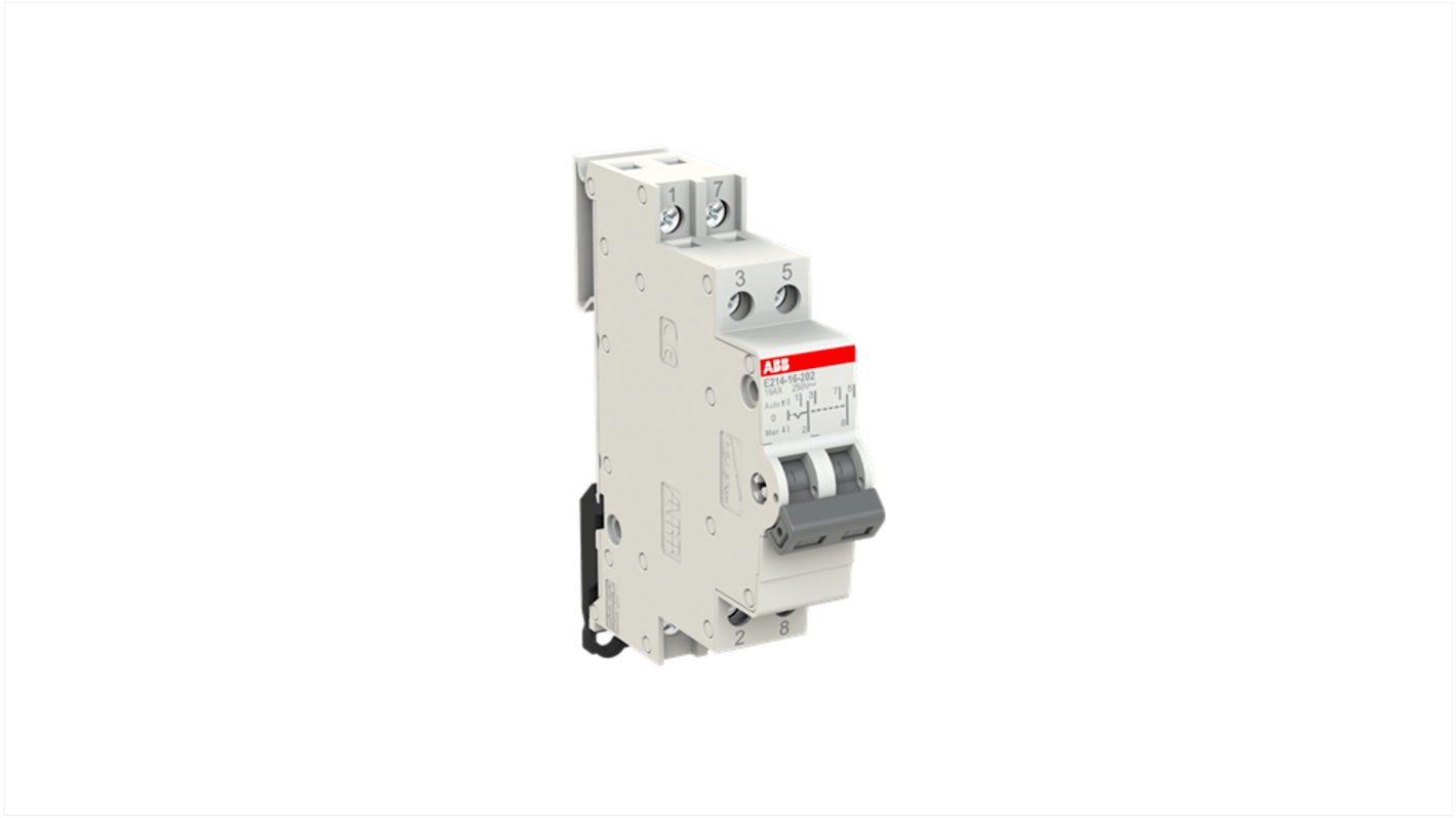 Interruttore ausiliario ABB 2CCA703030R0001, 2 poli, 16 A, montaggio su guida DIN, dimensioni 18 mm x 85 mm x 68 mm, IP20.