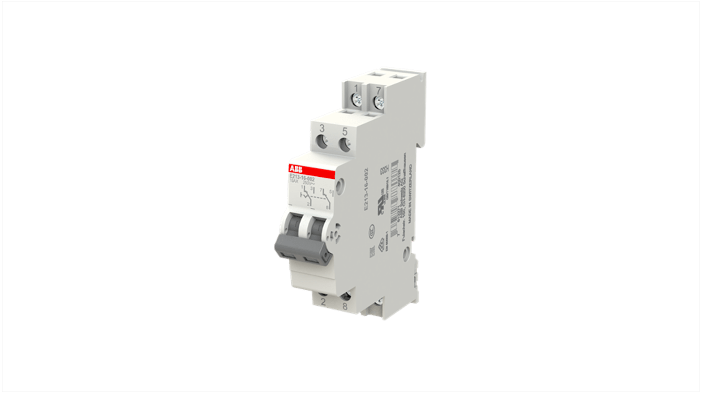Interruttore commutazione ABB 2CCA703045R0001, 2 poli, 16 A, montaggio su guida DIN, protezione IP20, conforme a EN60669-1.