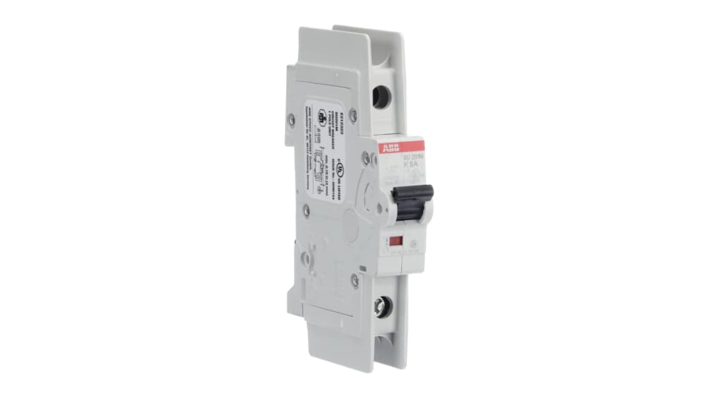 Interruttore automatico ABB Tipo K, 1P 8A, 15 kA, 277 V, design compatto, profondità di incasso 69 mm. Codice 2CDS271337R0407.