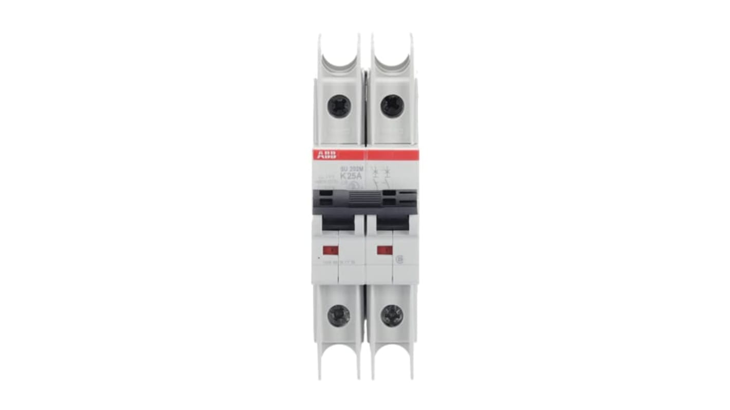 Interruttore automatico ABB Tipo K, 2 poli, 25 A, 440 V AC, compatto, conforme IEC, capacità cortocircuito 15 kA.