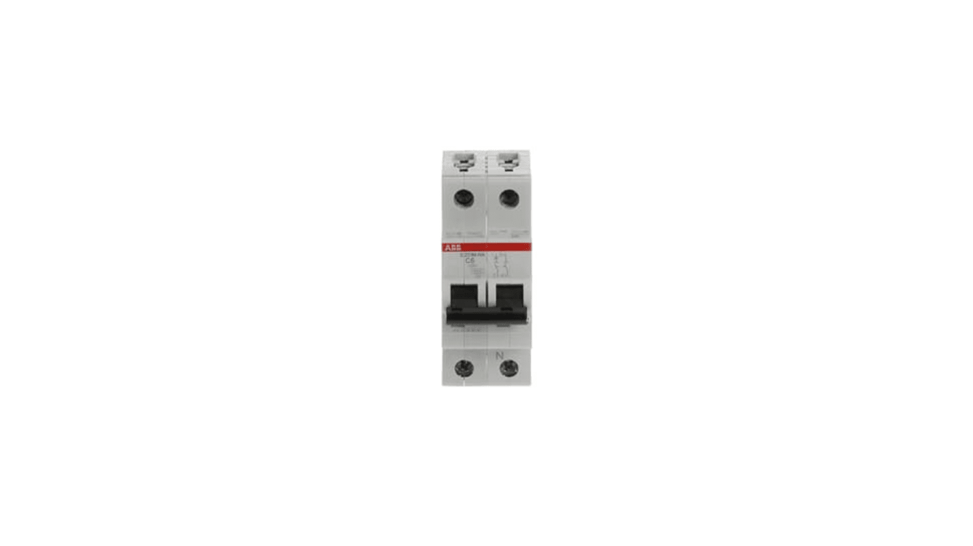 Interruttore automatico ABB Tipo C 1+N 6A 15 kA, design compatto per installazione semplice e protezione affidabile.