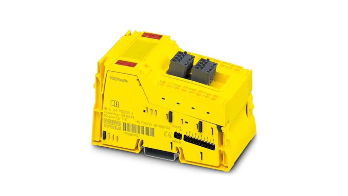 Modulo di uscita Phoenix Contact 2700563, 24 V c.c., 4 uscite a relè sicure, grado di protezione IP20.