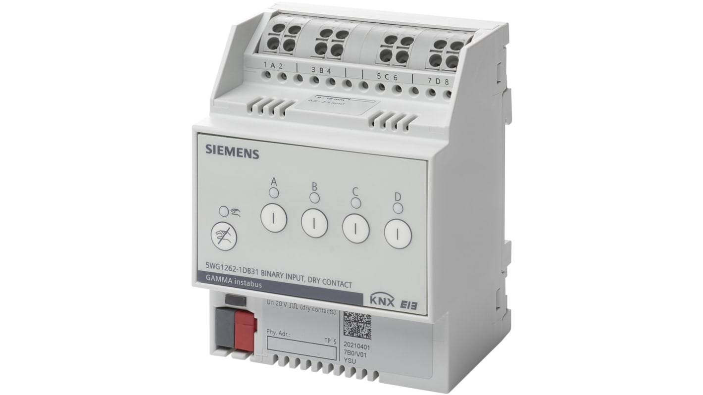 Modulo di ingresso Siemens N 262D31 per sistemi KNX, 4 ingressi a potenziale zero, alimentazione DC 24 V, design compatto.