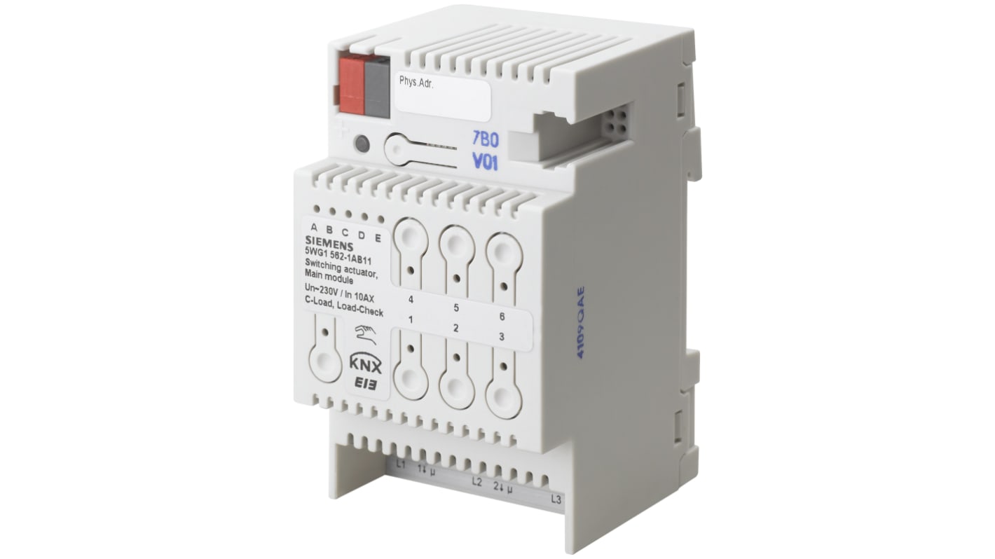 Siemens N 562/11, attuatore di commutazione per Gamma Instabus, tre uscite relè, montaggio su guida DIN, tensione 230 V.
