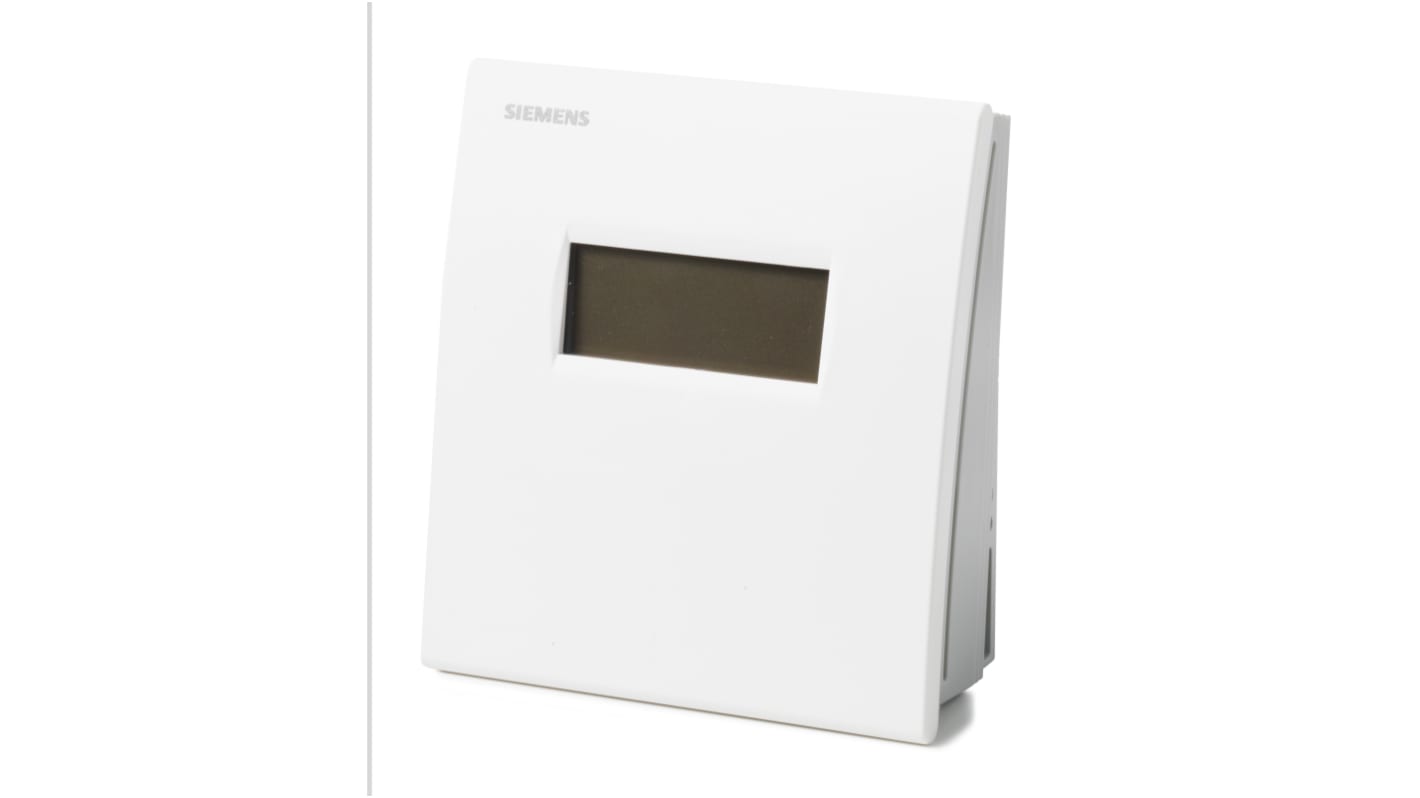 Sensore ambiente Siemens QFA2060D per ventilazione, montaggio a parete, 100 mm x 90 mm, tensione 24 V AC, uscite 0-10 V DC.