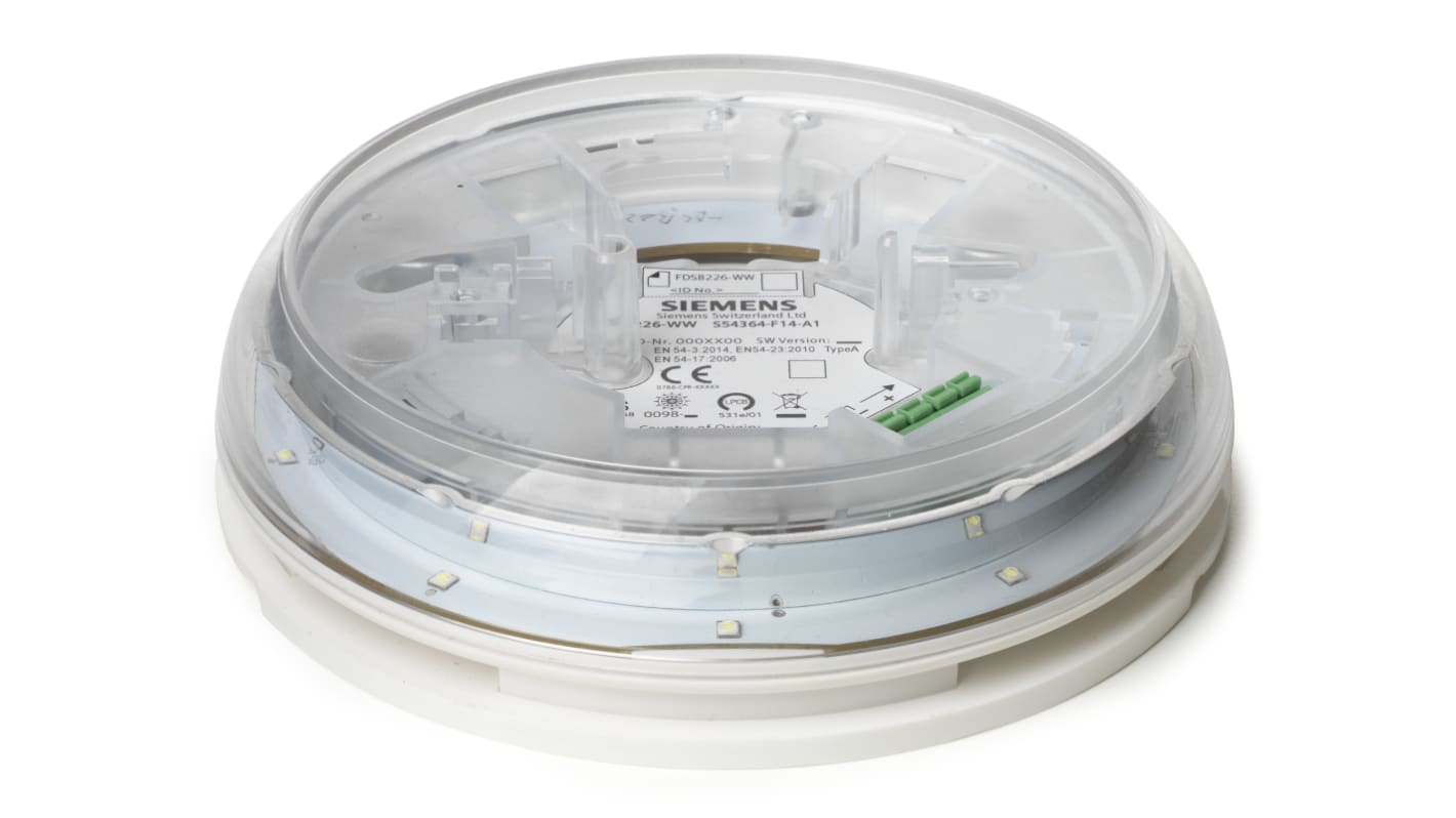 Segnalatore acustico e luminoso Siemens FDSB227-WR-C, montaggio a soffitto, 71-93 dB, alimentazione 16-33 V c.c., IP21C.