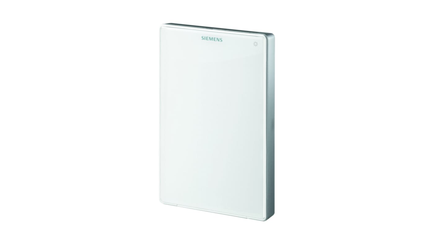 Sensore di umidità e qualità dell'aria Siemens QMX3.P70, con display LCD e gestione attiva dell'energia. Dimensioni: 133.4 x 88.4 mm.