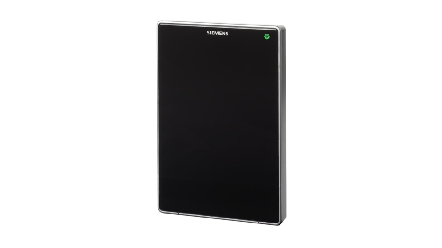 Sensore ambiente Siemens QMX3.P70-1BSC con display LCD, misura temperatura, umidità e qualità dell'aria. Dimensioni: 133.4 x 88.4 mm.