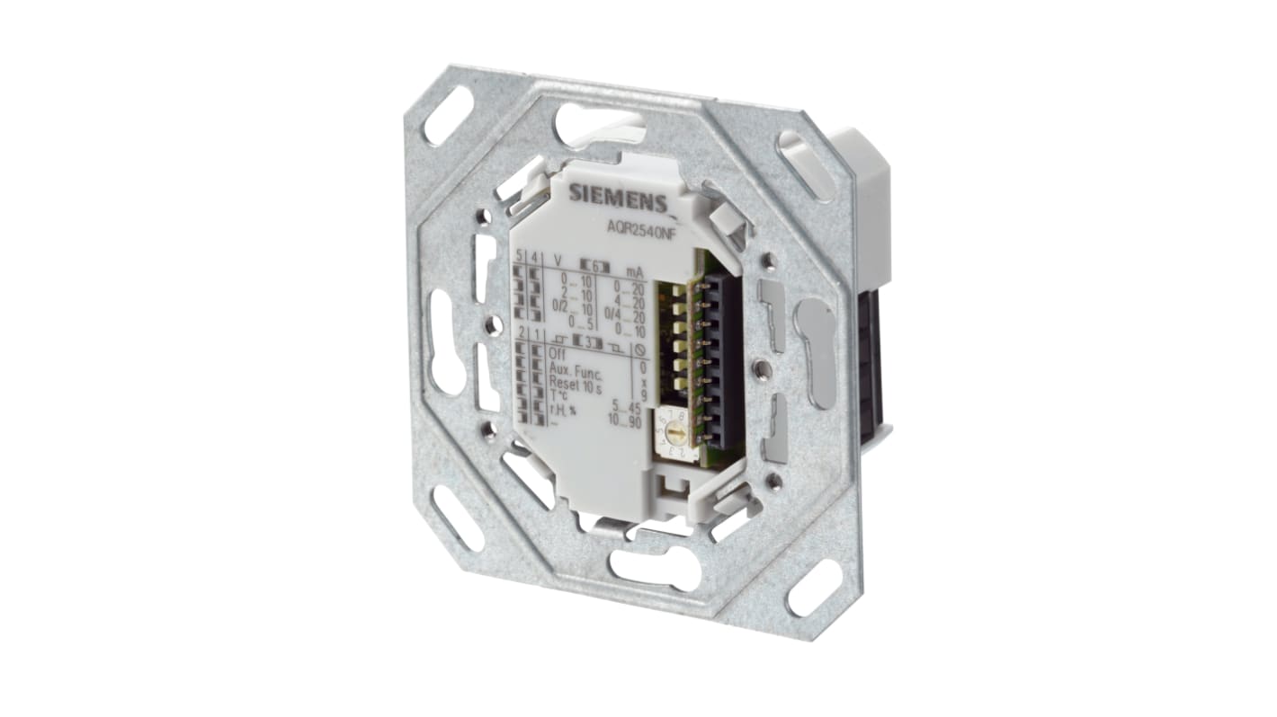Siemens AQR2540NF, sensore ambiente per monitoraggio CO, VOC, umidità e temperatura, montaggio a filo, dimensioni 71mm x 71mm.