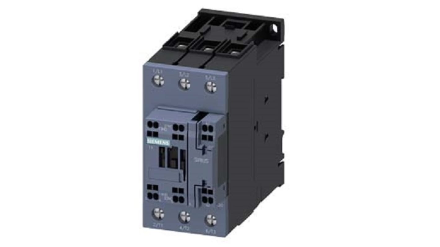 Contattore Siemens 3RT2038-3AK60, 3 poli NA/NC, 80 A, 37 kW a 400 V, tensione bobina 110 V c.a., grado di protezione IP20.