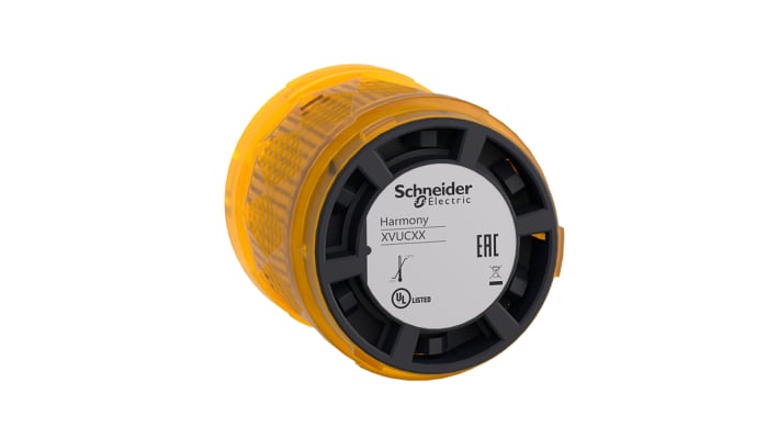 Torretta di segnalazione LED arancione Schneider Electric XVUC65, 24 V, montaggio su base, diametro 60 mm.