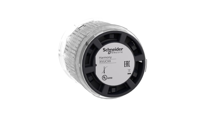 Torretta di segnalazione LED bianco Schneider Electric XVUC67, 24 V, montaggio su base, diametro 60 mm, grado di protezione IP65.