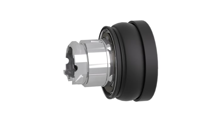 Pulsante da incasso giallo Schneider Electric ZB4BC58009RA, attuazione a molla, montaggio orizzontale, diametro 22.5 mm, protezione IP66/IP69K.