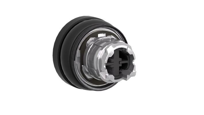 Pulsante da incasso giallo Schneider Electric ZB4BC58009RA, attuazione a molla, montaggio orizzontale, diametro 22.5 mm, protezione IP66/IP69K.