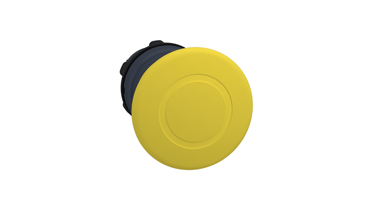 Pulsante di emergenza Schneider Electric ZB5AT5, design a fungo giallo, diametro 40 mm, grado di protezione IP66.
