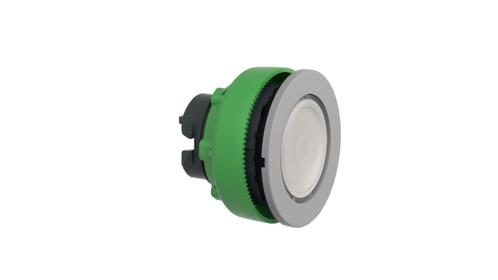 Schneider Electric, testina a pulsante illuminata Ø30.5 mm, design rotondo bianco, grado di protezione IP66/IP67, compatibile con serie Harmony XB5.