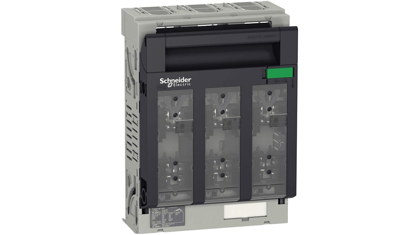 Sezionatore portafusibili integrato Schneider Electric LV480806, 3 poli, corrente max 400A, design compatto e resistente.
