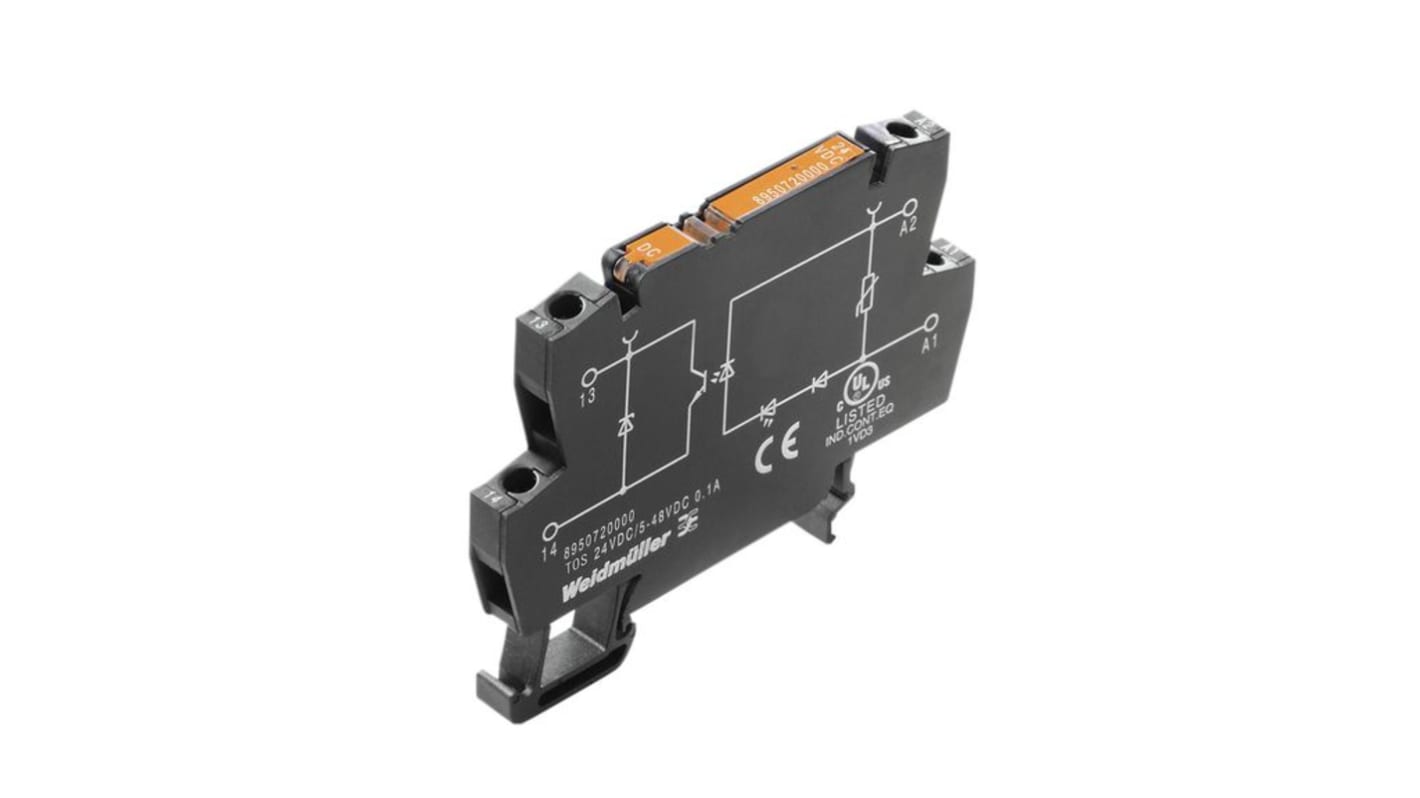 Weidmüller Relè a stato solido TERMOPTO, montaggio su guida DIN, 1 contatto NA, 500 mA, 48 V cc, 24 V cc di controllo.