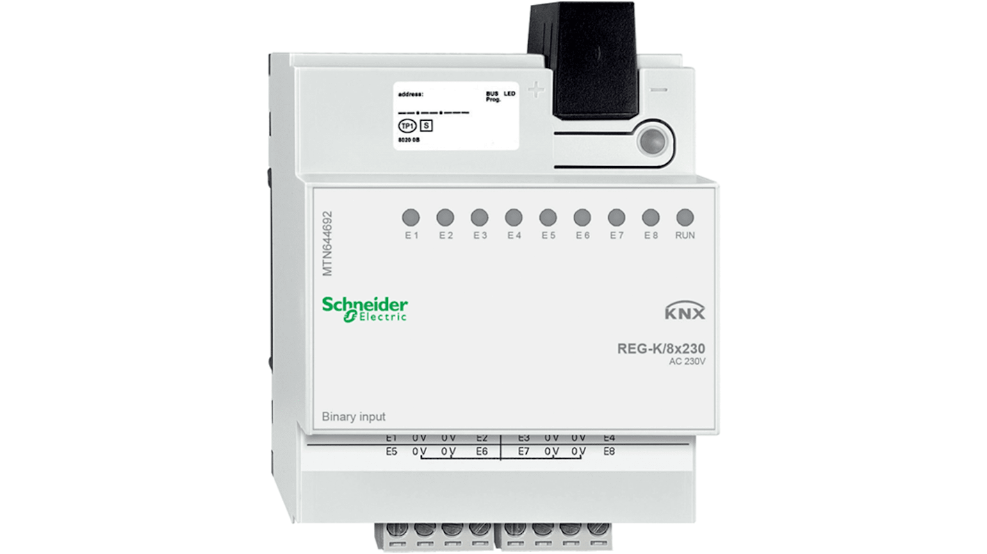 Contatore di energia KNX Schneider Electric MTN644692, 8 ingressi, montaggio su guida DIN, 4 moduli, 230V AC, grado di protezione IP20.