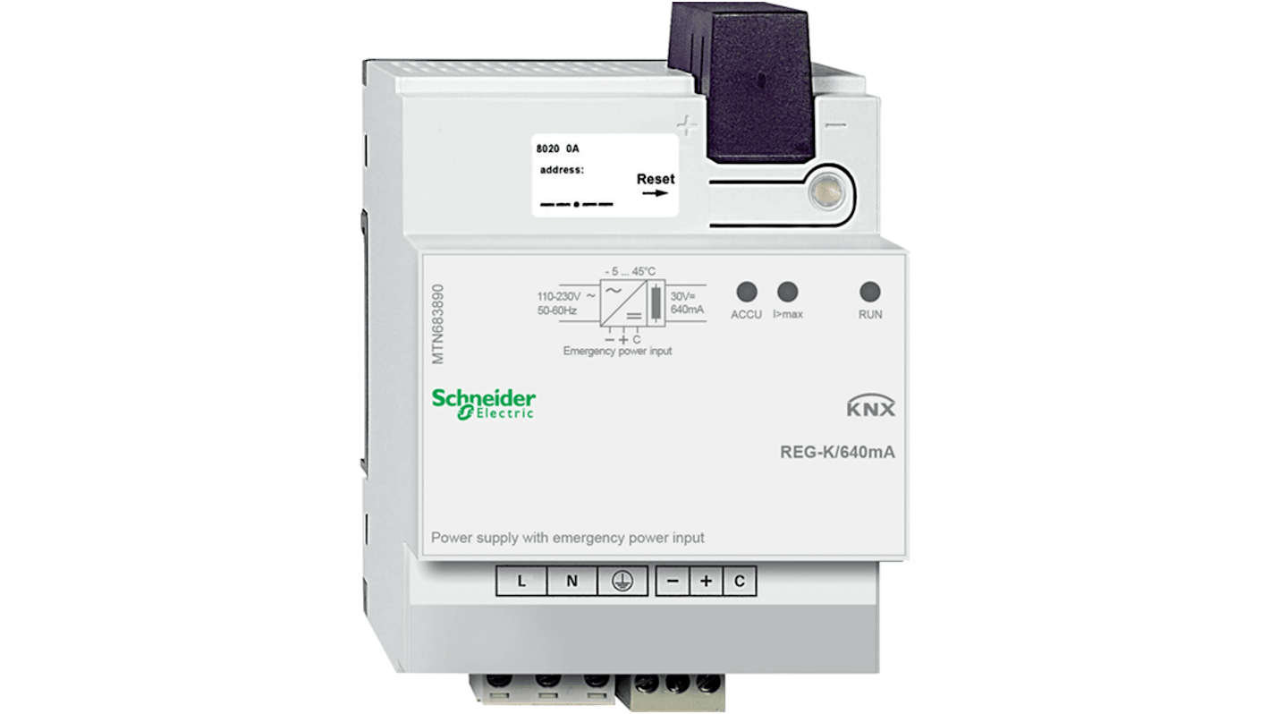 Alimentatore KNX Schneider Electric MTN683890, 640 mA, montaggio su guida DIN, segnalazione LED, compatibile con Serie MTN.