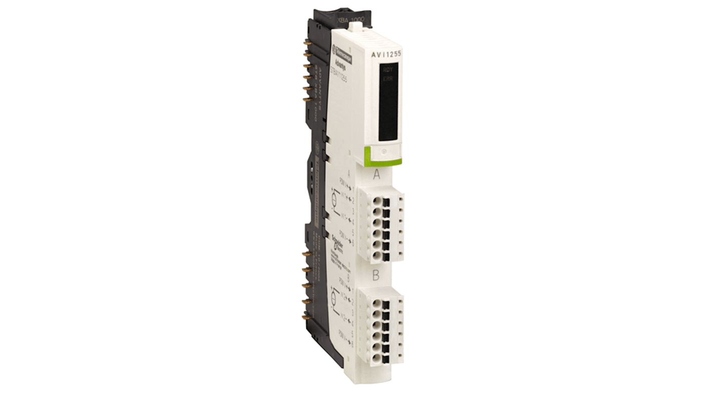 Modulo di ingresso analogico Schneider Electric STBAVI1255K, 2 canali, 0-10 V, 10 bit, alimentazione 24 V. Compatibile con STBXBA1000.