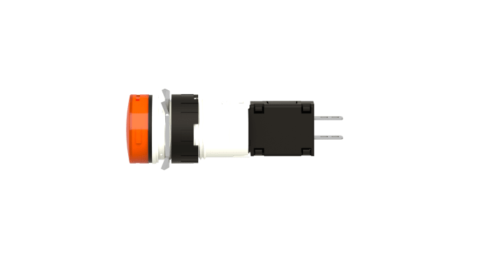 Pulsante tondo Schneider Electric XB6AV5BB, diametro 16 mm, LED giallo, IP65, 12-24 V CA/CC, per applicazioni industriali.