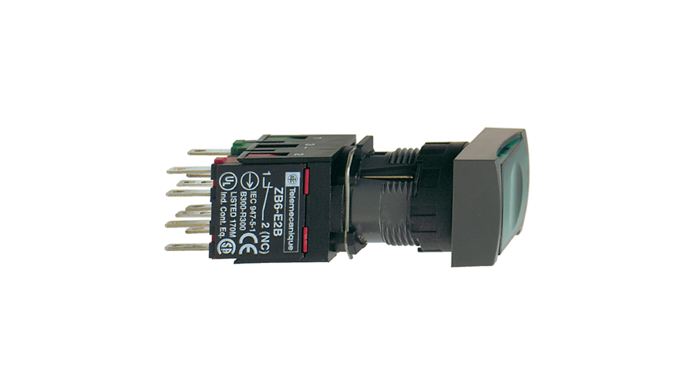 Pulsante luminoso Schneider Electric XB6DF3B5B, verde, attuazione a pulsante, diametro 16 mm, contatto 1NO+1NC.
