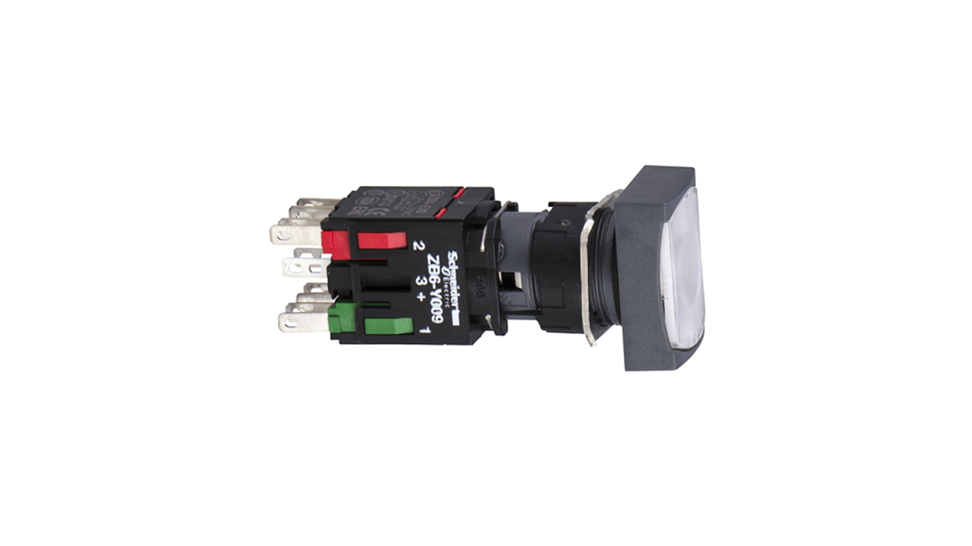 Pulsante luminoso B Schneider Electric XB6DW1B5B, rettangolare, LED bianco, 16mm, IP65, contatti 1NO + 1NC.
