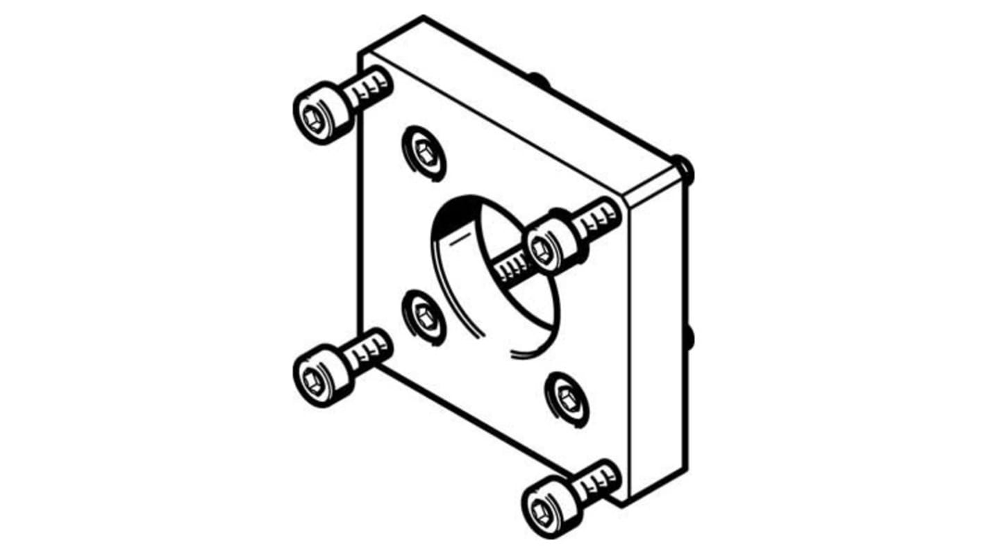 Flangia Festo EAMF-A-28B-40A per azionamenti elettrici, peso 37 g, montaggio opzionale, conforme RoHS e VDMA24364-B2-L.