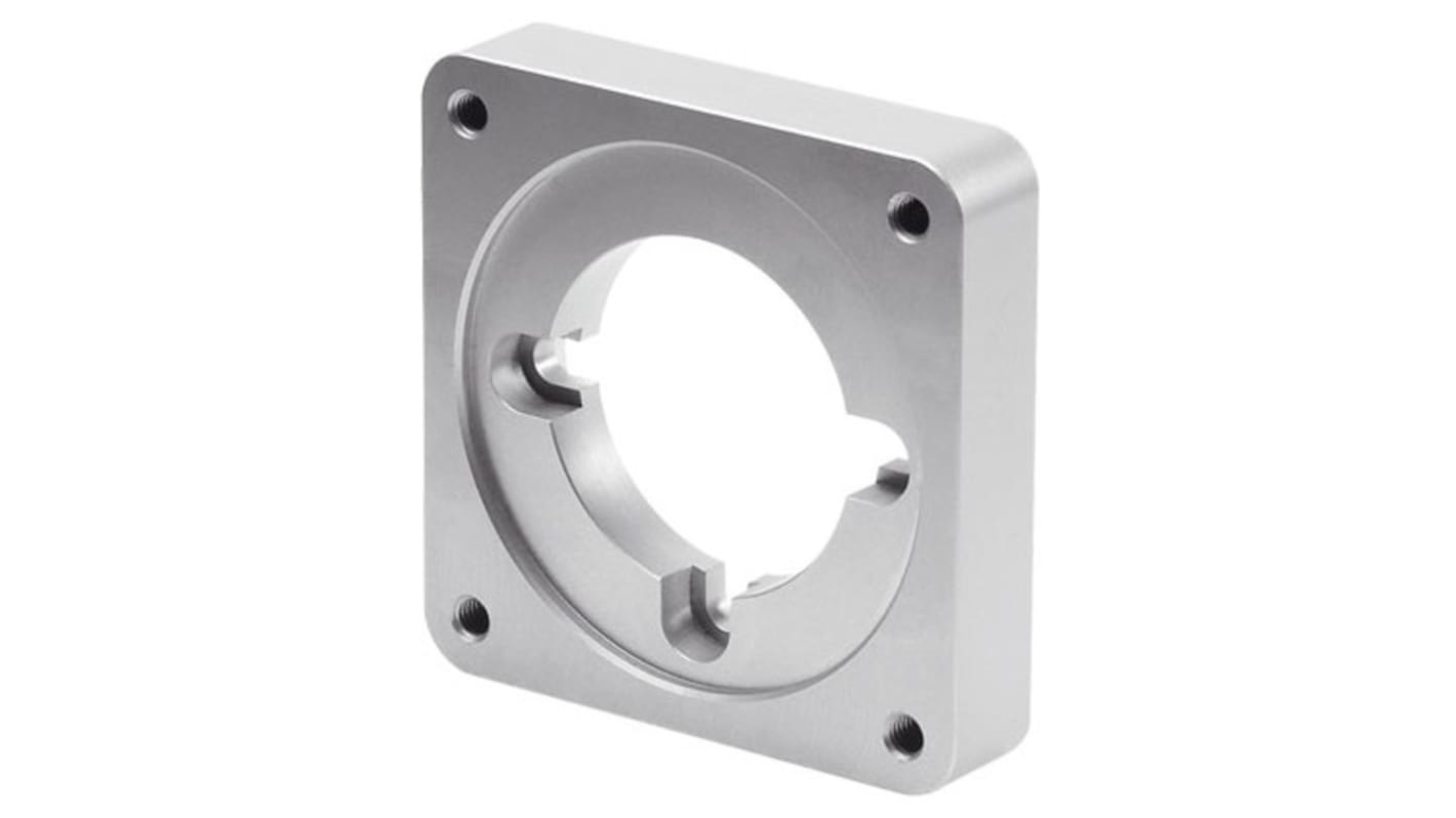 Flangia Festo EAMF-A-44A/B-57A per azionamenti elettrici, peso 77 g, intervallo di temperatura -25 a 60 °C.