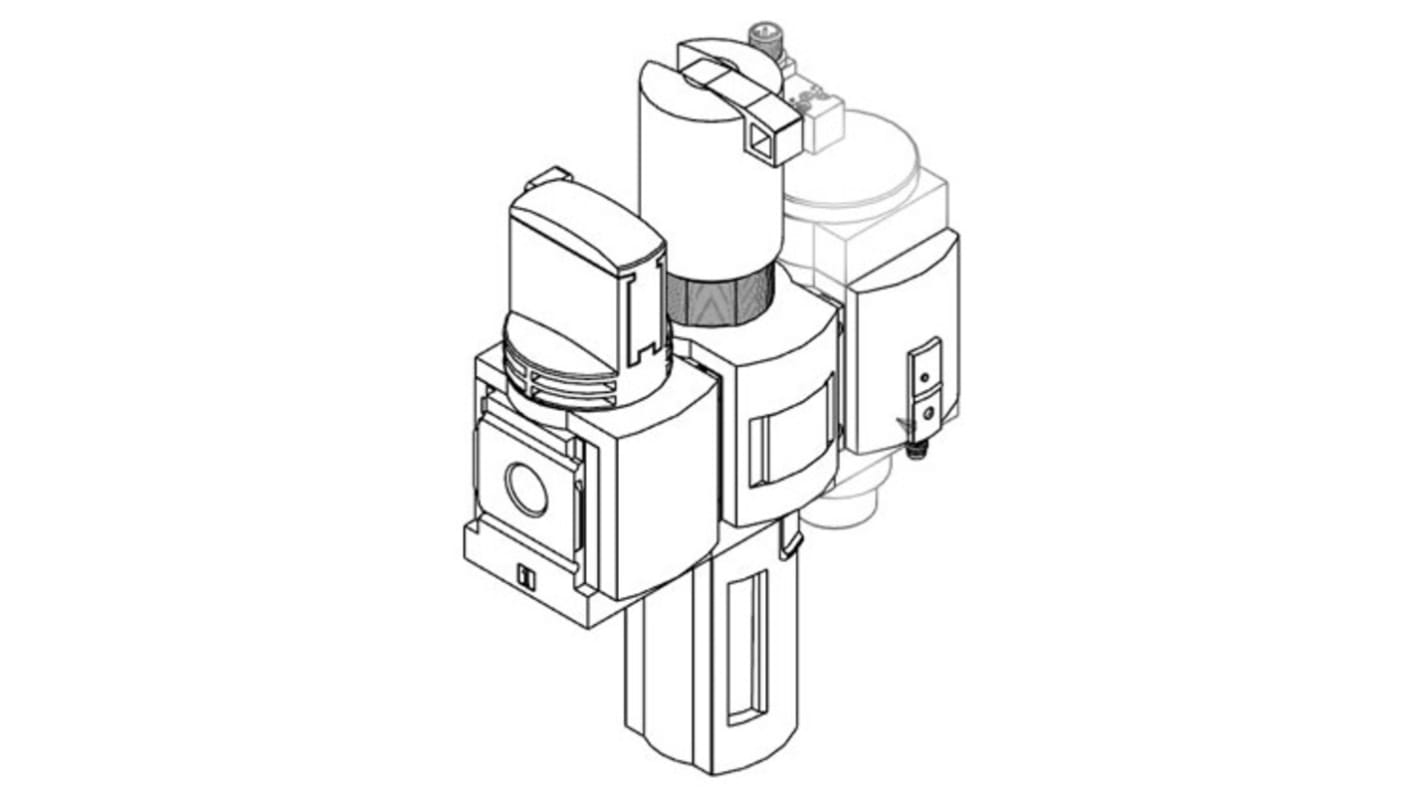 Festo MSB6-1/2:C3:J120:D14-WP, gruppo FRL con attacco G 1/2, filtrazione 40μm, scarico manuale, montaggio verticale.