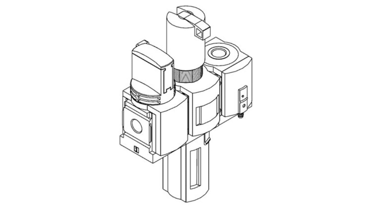 Gruppo FRL Festo MSB6 con attacco G 1/2, scarico manuale e filtrazione 40μm, progettato per montaggio verticale.