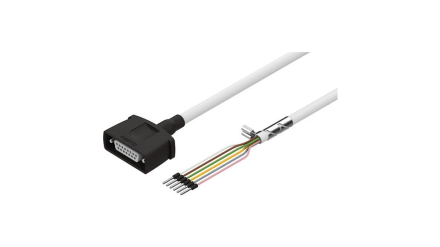 Cavo motore Festo NEBM-S1G15-E-25-Q7-LE6, lunghezza 25 m, tensione 24 V CC, grado di protezione IP65, guaina TPE-U(PUR).