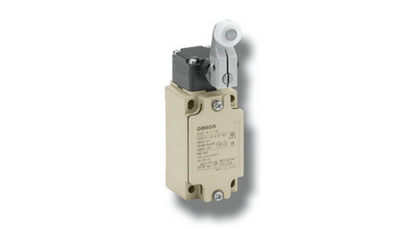 Interruttore di fine corsa a leva a rullo Omron D4B-4515N, custodia metallica, contatti 1NC/1NA, intervallo temperatura -40 a 80 °C.