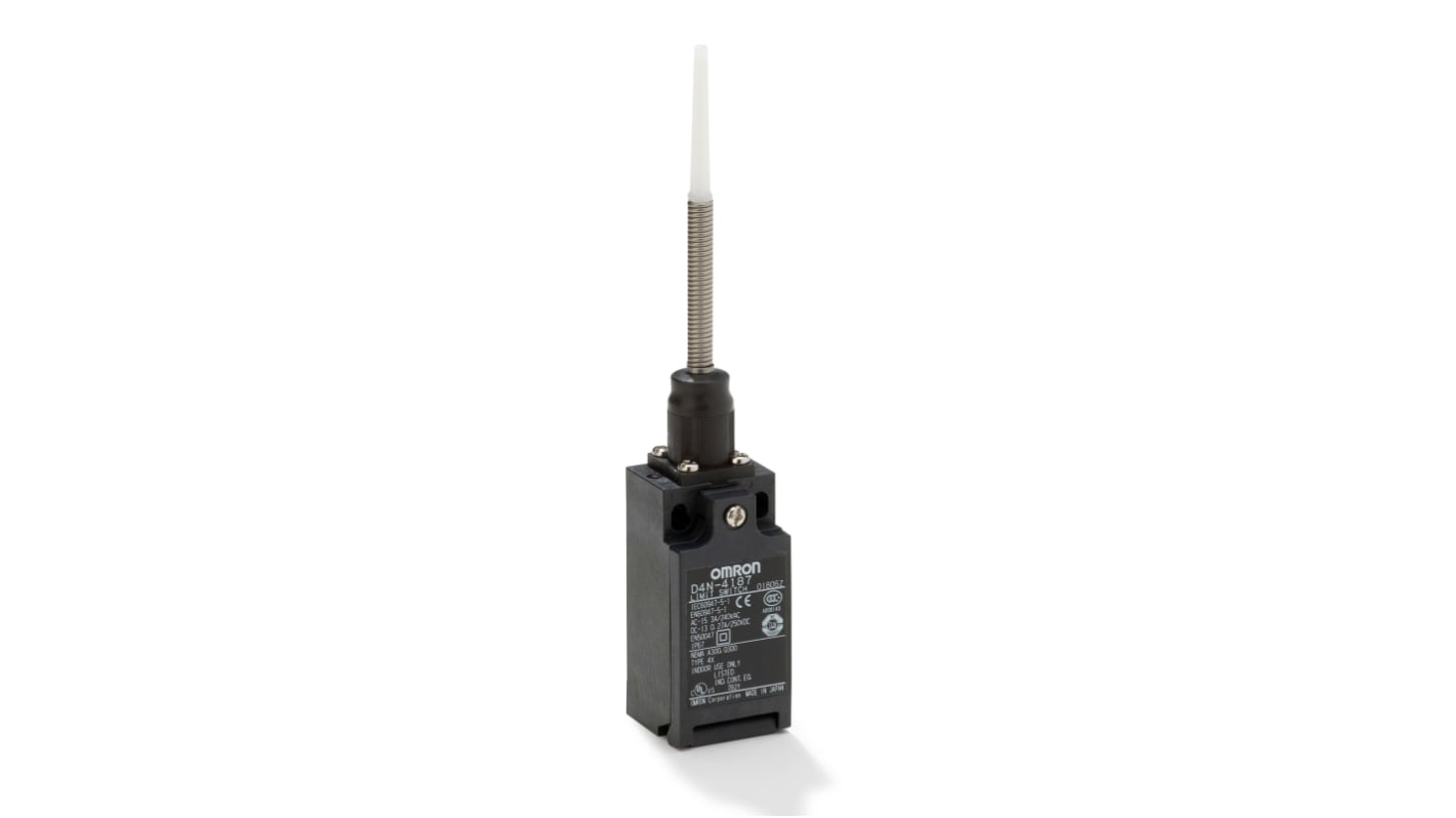 Interruttore di fine corsa Omron D4N-4287, attuatore a asta 2NC, protezione IP67, custodia in plastica, conforme a EN115.