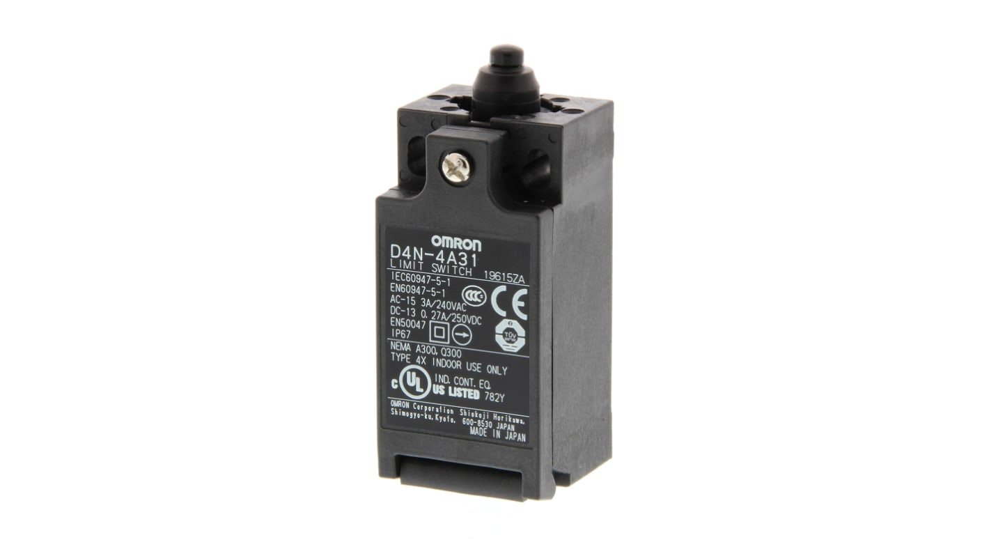 Interruttore di fine corsa Omron D4N-4A31R, attuatore a stantuffo, grado di protezione IP67, configurazione 1NC/1NA.