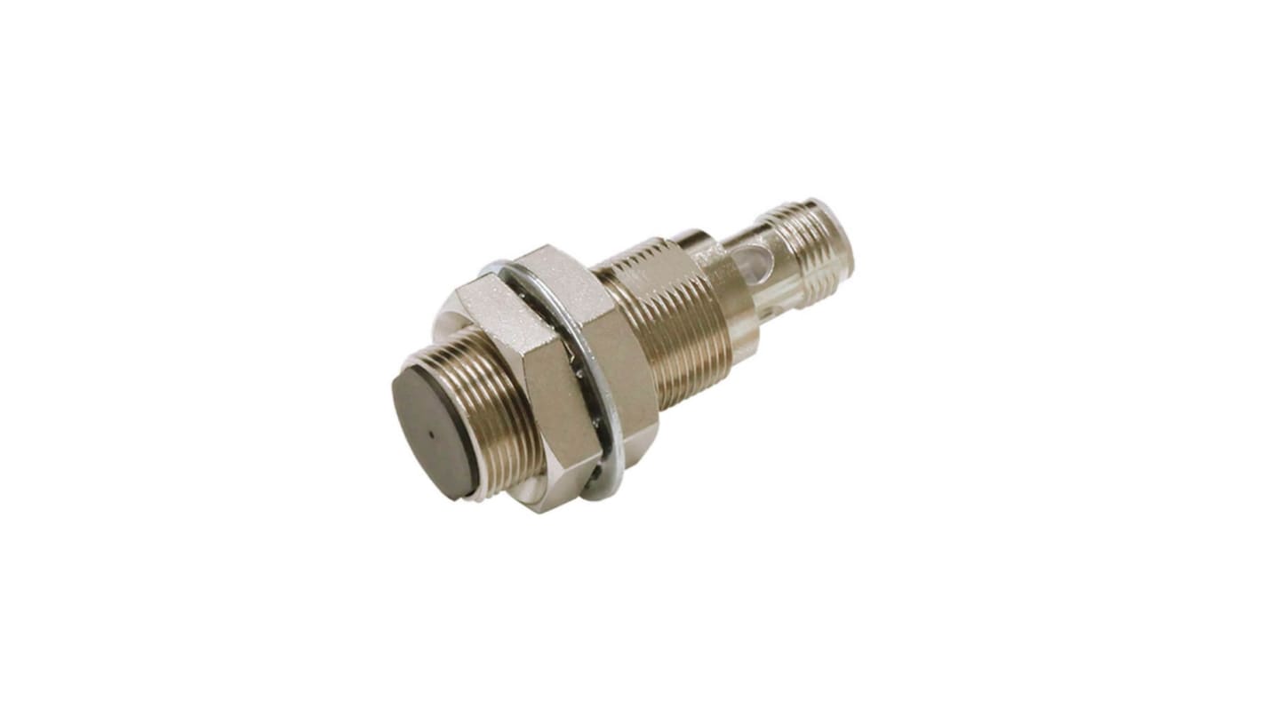 Sensore di prossimità cilindrico Omron E2E-X12B218-M1, PNP M18, rilevamento 12 mm, con connettore M12, grado di protezione IP67/IP69K.