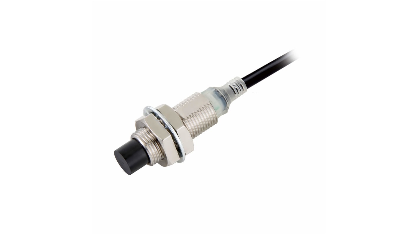 Sensore di prossimità cilindrico Omron E2E-X8MD1 2M, induttivo M12, distanza di rilevamento 8 mm, cavo 2 m, configurazione a 2 fili.