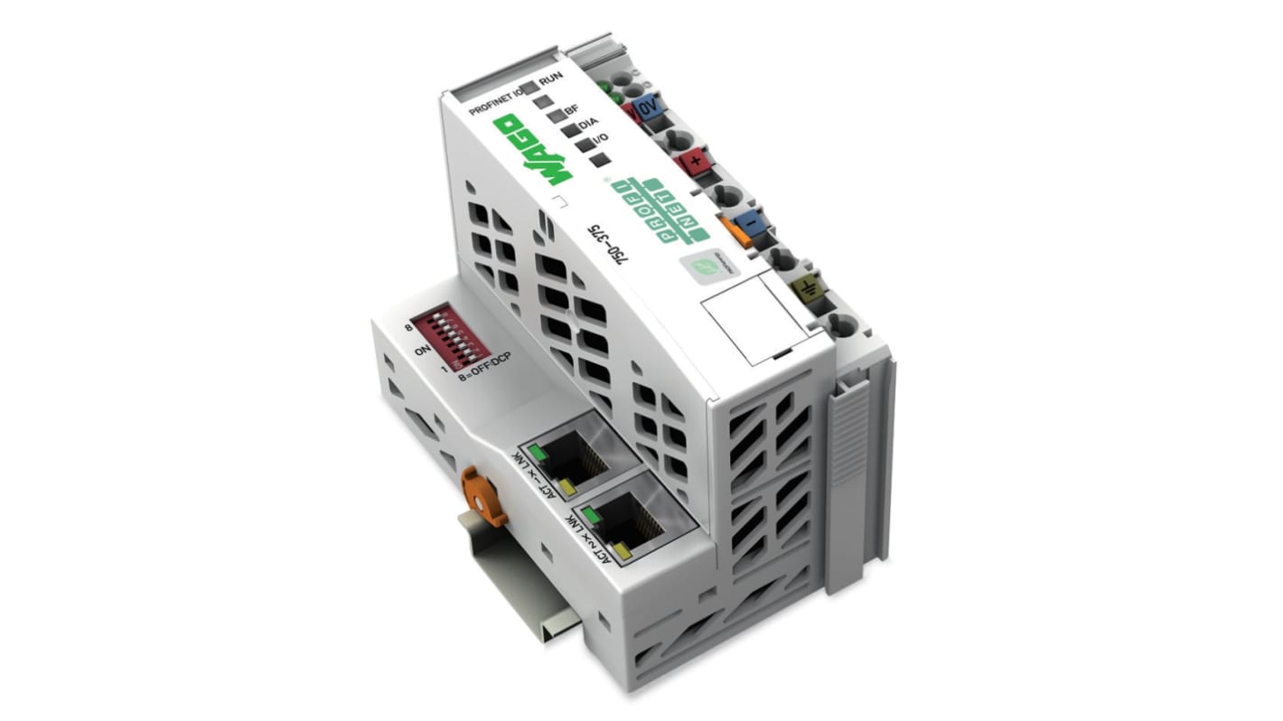 Modulo di comunicazione Wago 750-375-1 per PROFINET IO, con 2 ingressi digitali e alimentazione a 24 V.