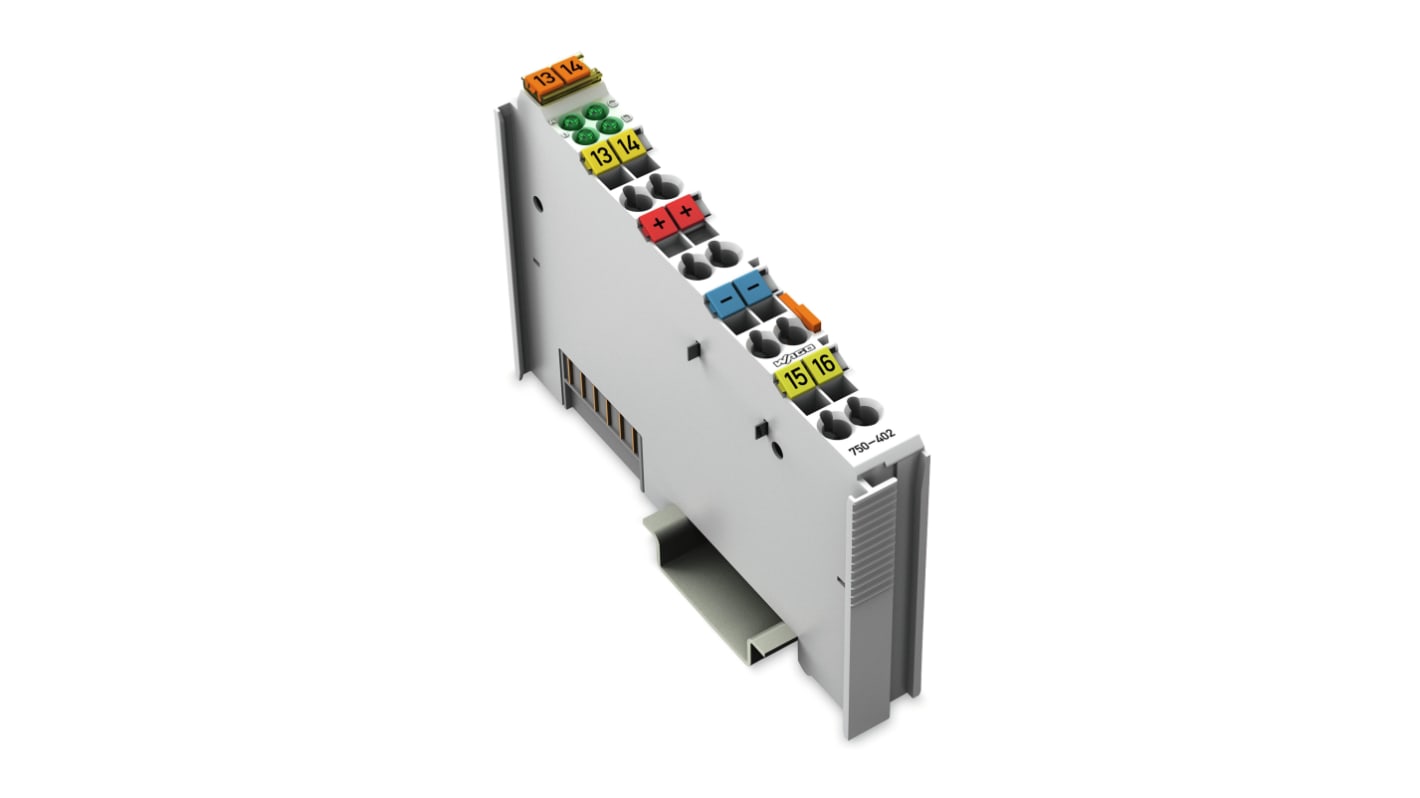Modulo I/O Wago 750-402-1 per ingresso digitale a 4 canali, alimentazione 24 VDC, montaggio su guida DIN-35.