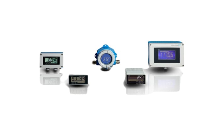 Endress+Hauser RIA452-H212A11A, indicatore di processo con display LCD, 8 relè programmabili, dimensioni 92x92x145 mm.