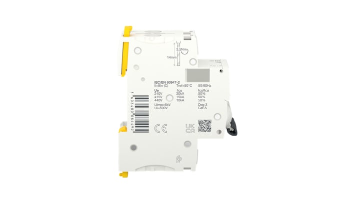 Interruttore magnetotermico Schneider Electric A9F94263, 2P 63A, 10 kA, Tipo C, grado di protezione IP20, comando a levetta.