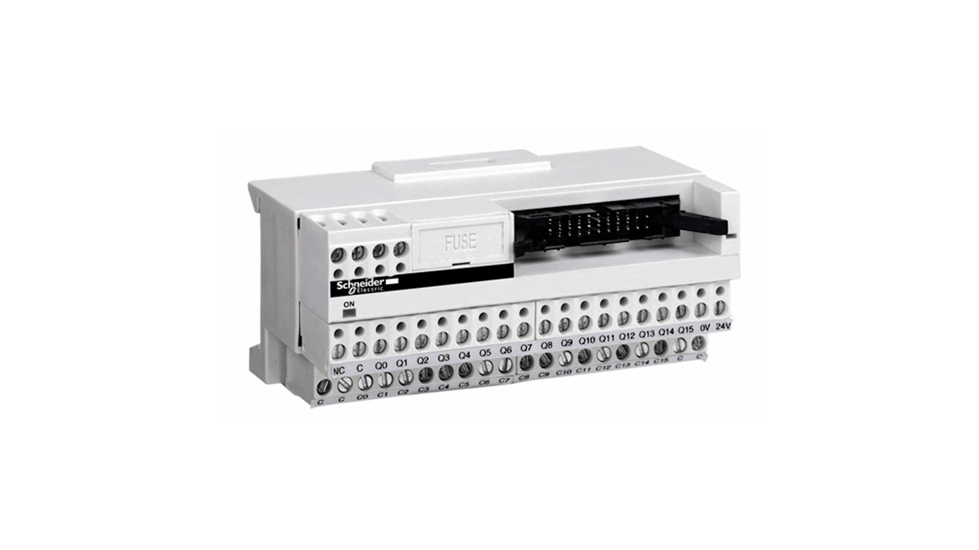 Modulo I/O ABE7H Schneider Electric ABE7H16C10, 16 ingressi, alimentazione 19-30 V, design compatto con terminali a vite.