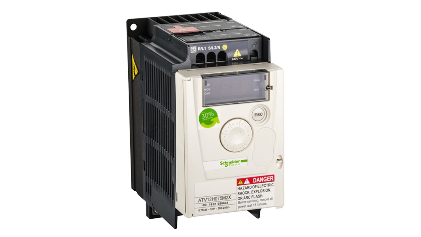 Avviatore a velocità variabile Schneider Electric ATV12H075M2X, 0,75 kW, 240 V, montaggio in armadio, protocollo Modbus.