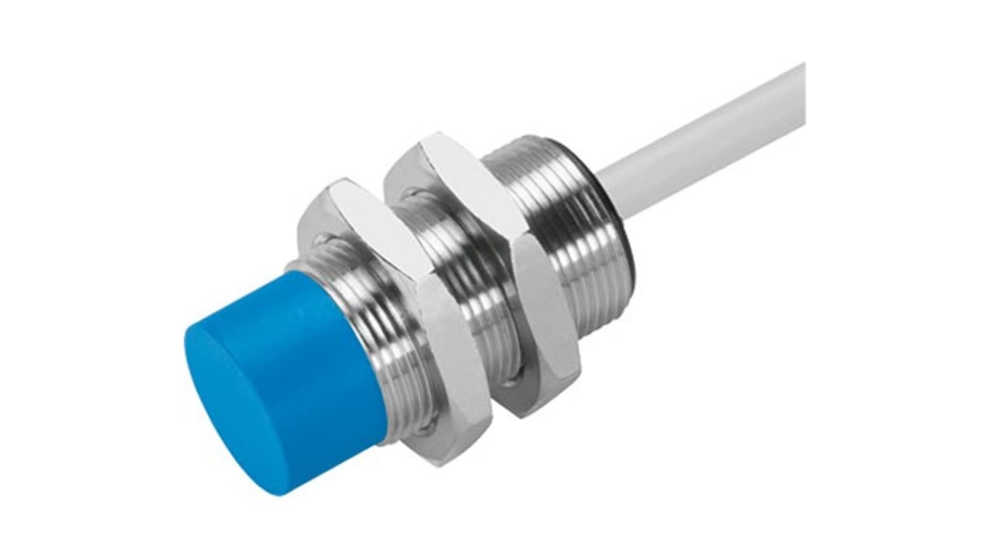 Sensore di prossimità cilindrico Festo SIEN-M18NB-PS-K-L-PA, tecnologia induttiva PNP, gamma di rilevamento 6,48 mm, IP65/IP67.