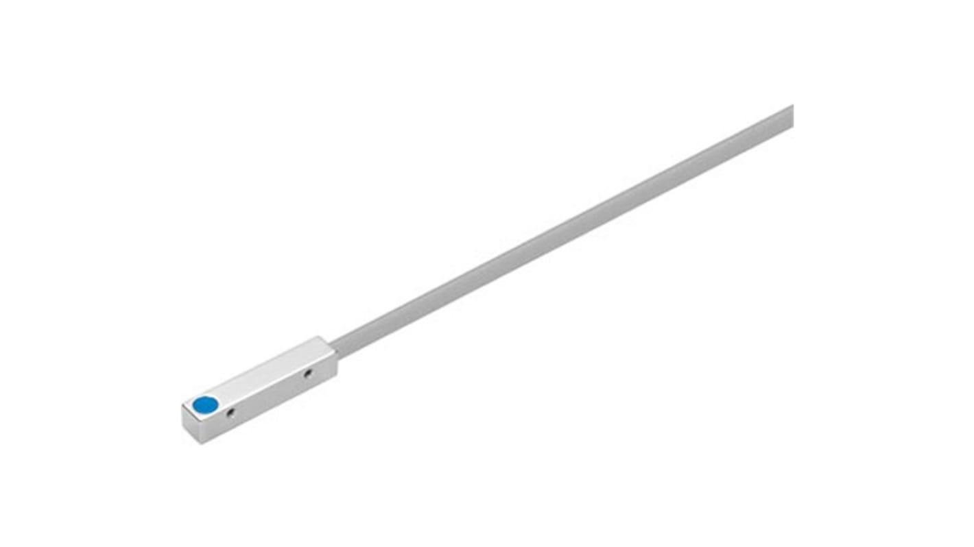 Festo SIES-Q5B-NS-K-L, sensore di prossimità NPN, rilevamento 0,8 mm, IP67, alimentazione 10-30 V, cavo a 3 fili.