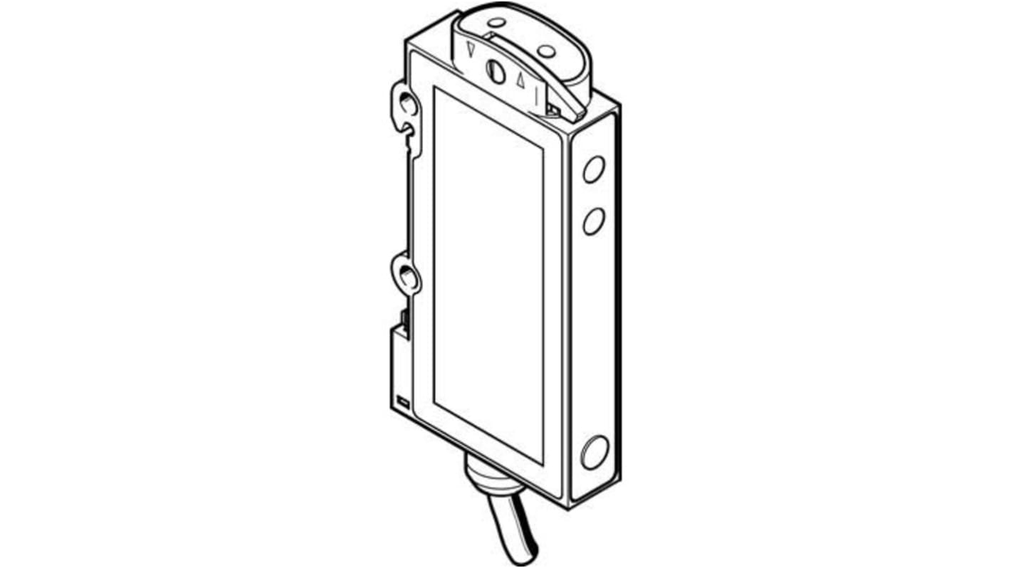 Sensore Festo SOE4-FO-L-HF2-1P-K per fibre ottiche PNP, design a blocchi, grado di protezione IP64, intervallo temperatura -20 a 60 °C.