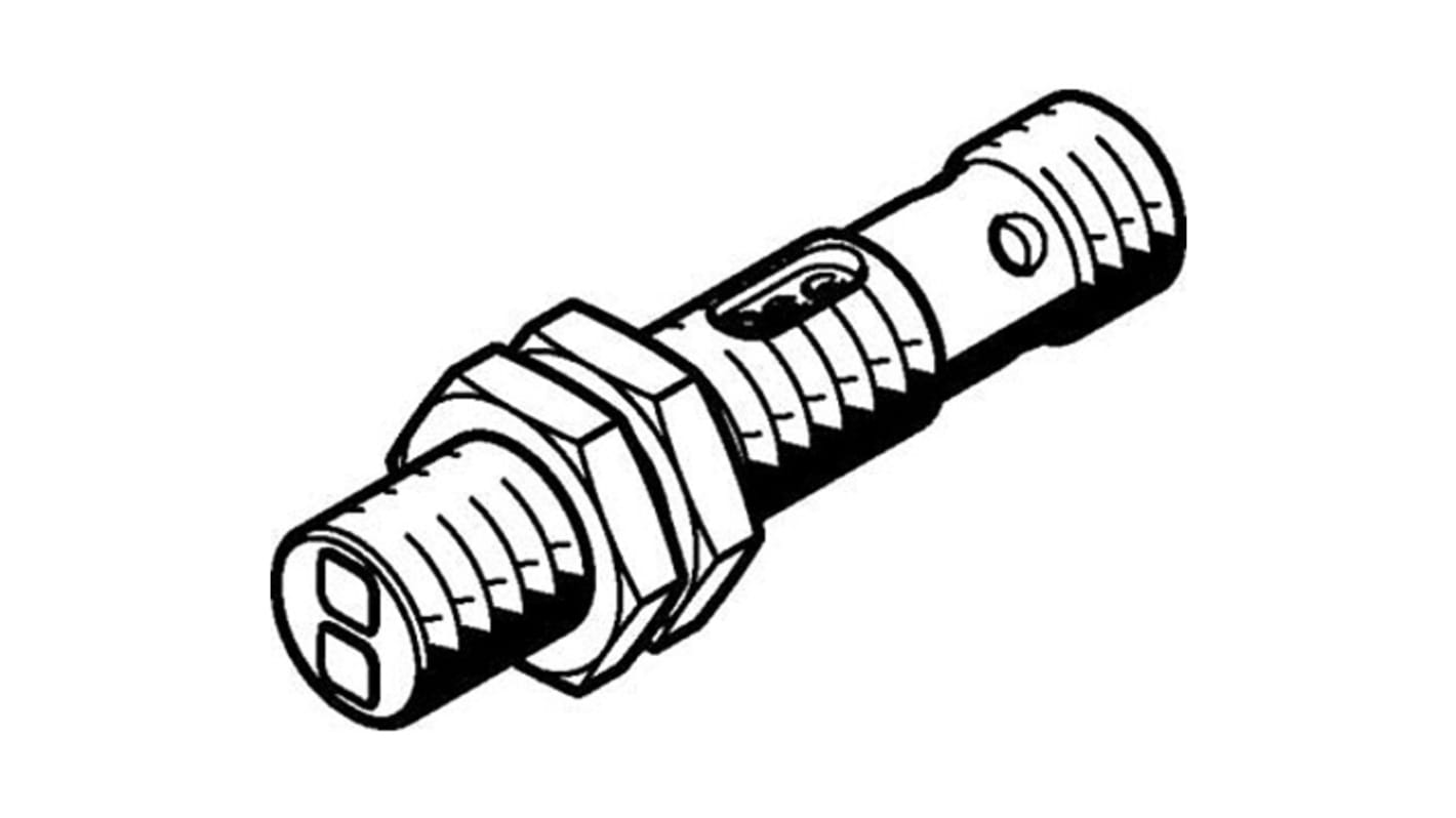 Sensore fotoelettrico cilindrico Festo SOEG-RT-M12-PS-S-2L, rilevamento 70-300 mm, uscita PNP, IP65/IP67, -25 a 55 °C.