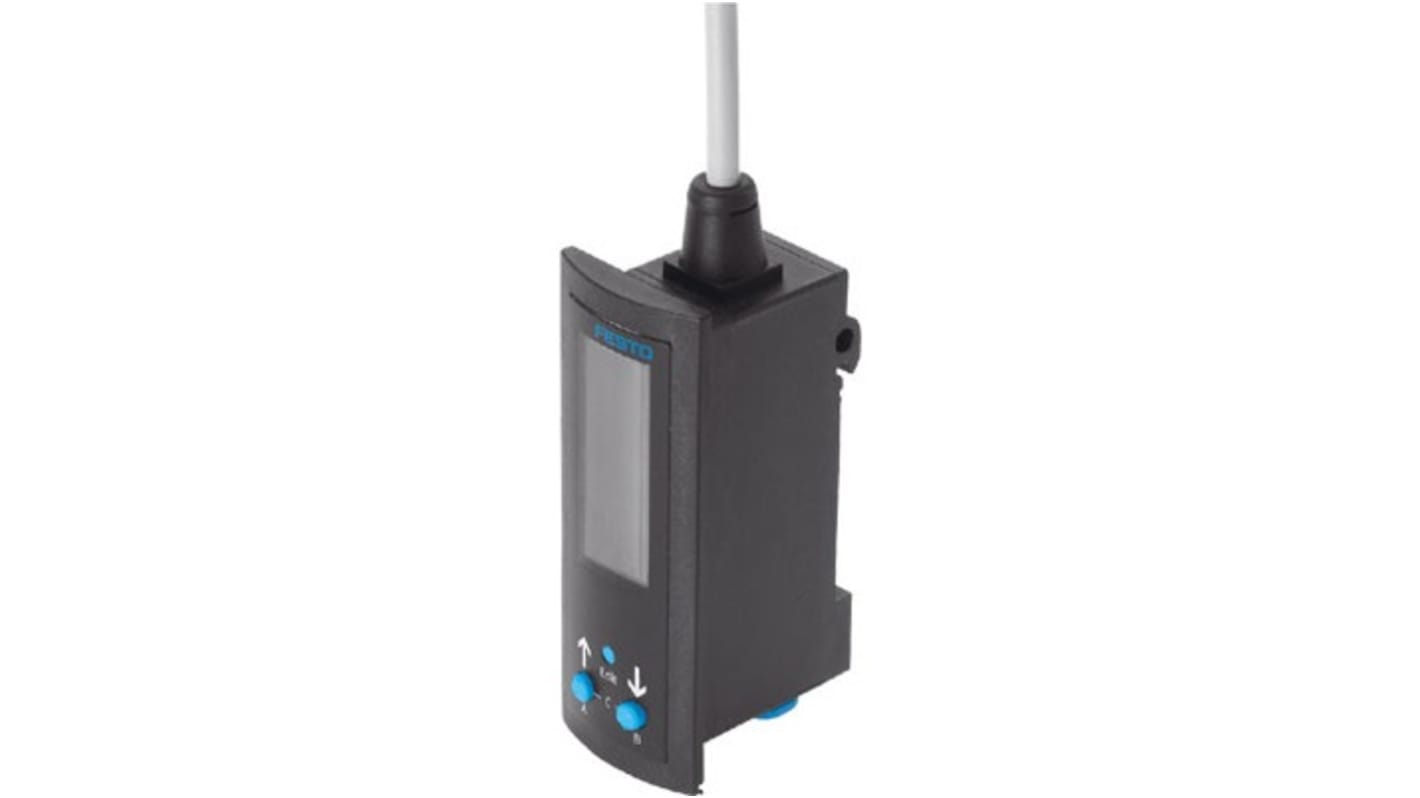 Sensore di pressione Festo SDE3-V1Z-B-FQ4-2P-M8, attacco M8, grado di protezione IP65, per aria, 0 a -1 bar.